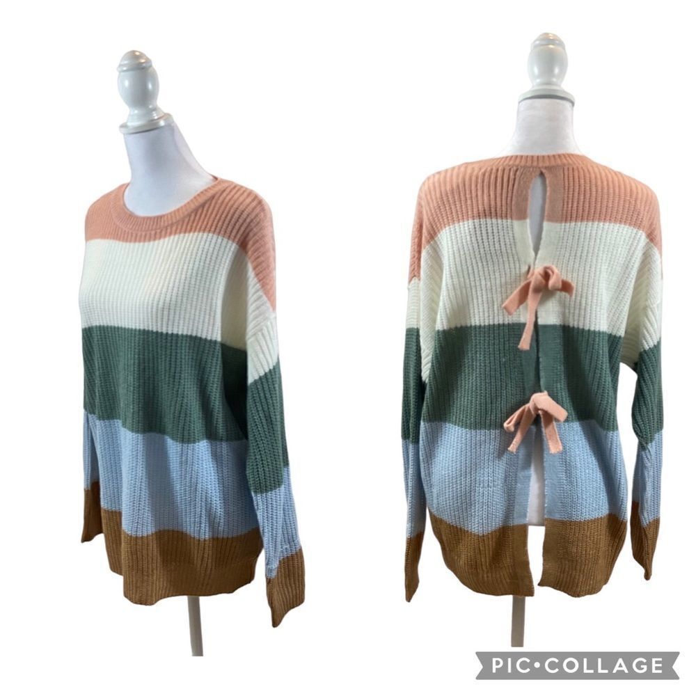 New With Tags Full Circle‎ Threads Trendy Striped Tie Back Sweater Size Small